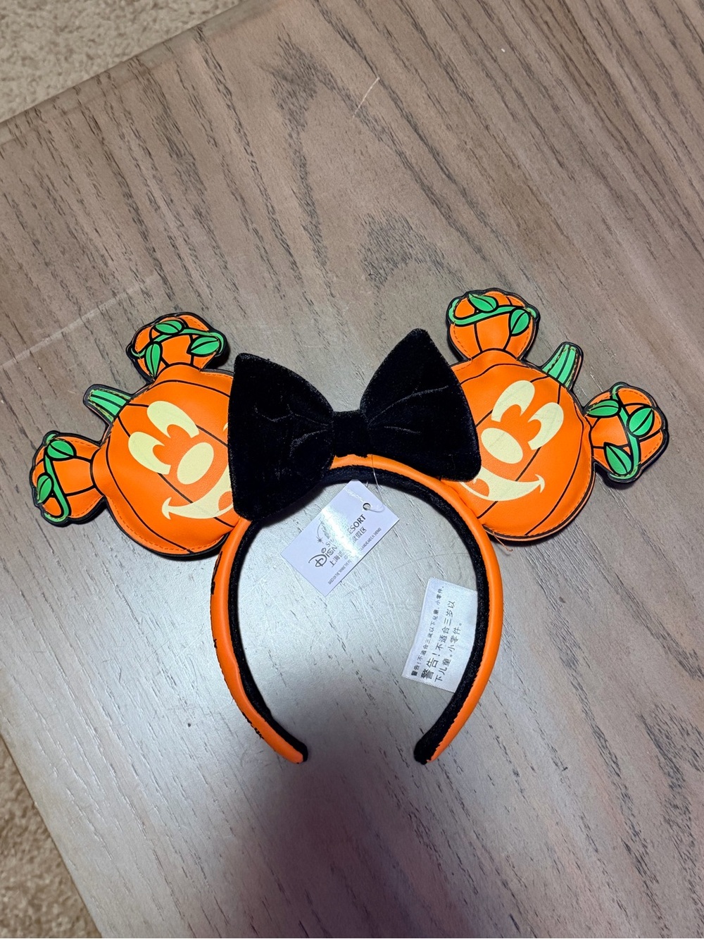 Disney Orange Pumpkin Mickey Ear Headband with Black Bow